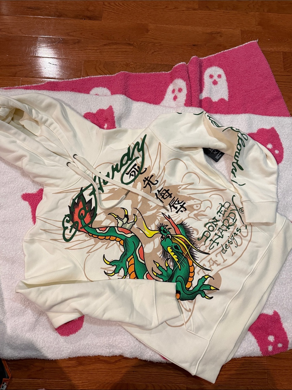 Ed Hardy Hoodie with Green Dragon Graphic M